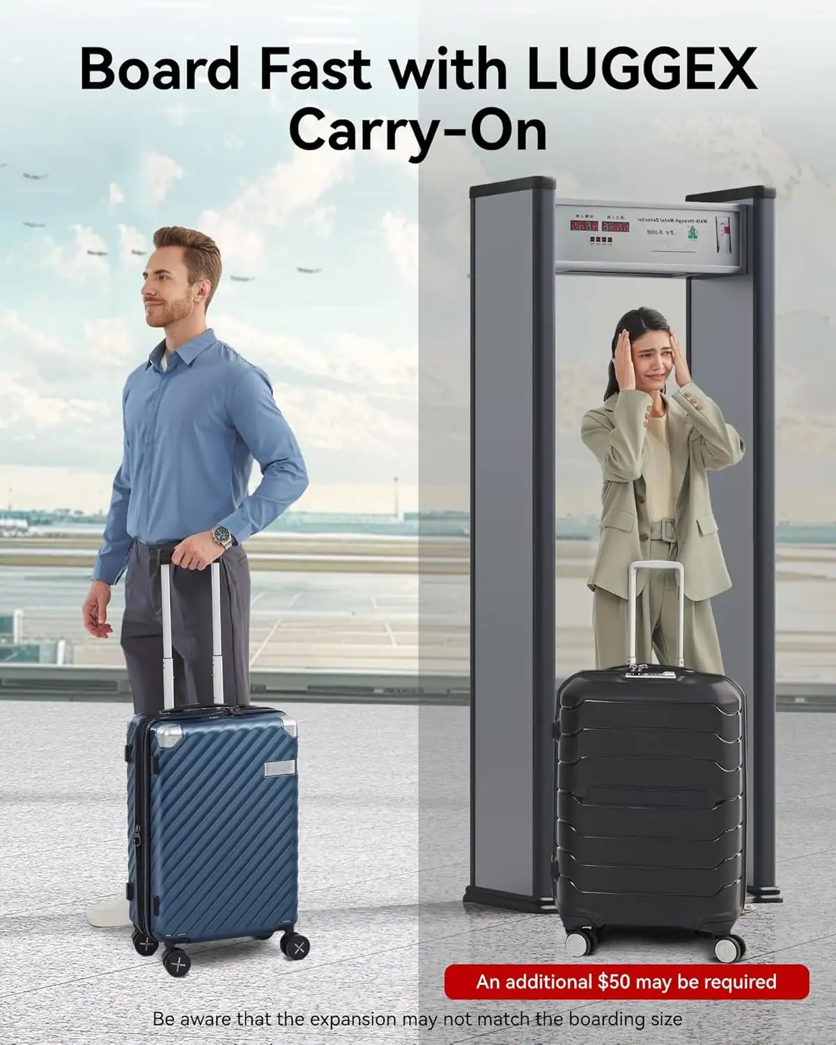 LUGGEX Luggage with Spinner Wheels - Polycarbonate Expandable Hard Shell Suitcase, Carry-On 20-Inch, Black - 81kuOGvHT5L._AC_SL1500_